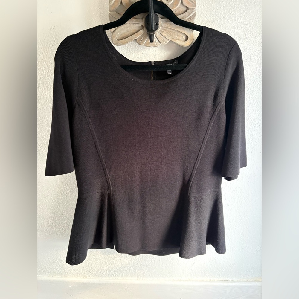 Eileen Fisher Black Knit Sweater Zip Back Short Sleeve L